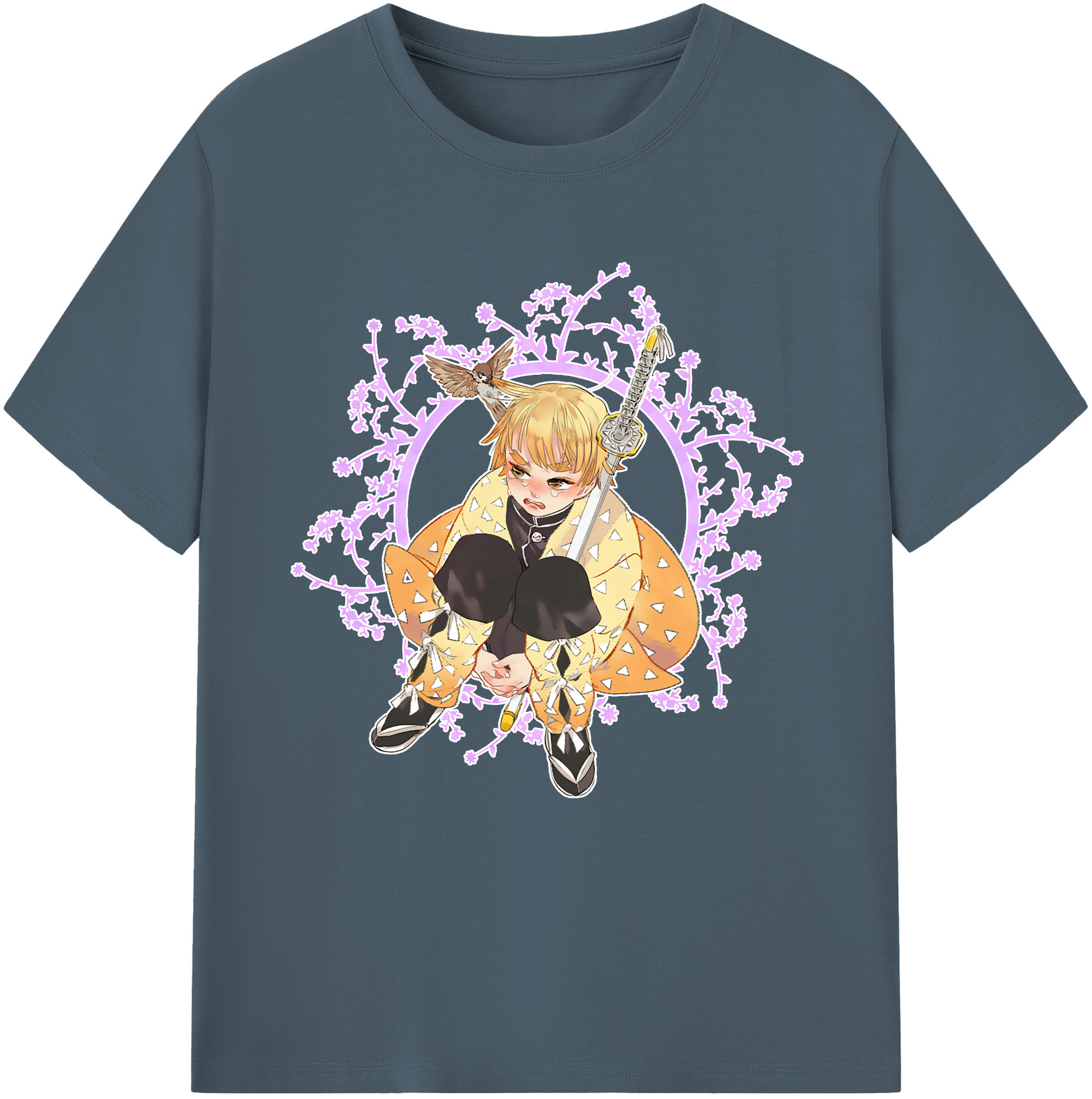 （画像用） 鬼滅の刃（きめつのやいば）我妻 善逸／あがつま ぜんいつ Agatsuma Zenitsu 綿100％半袖Tシャツ（フロントプリント）